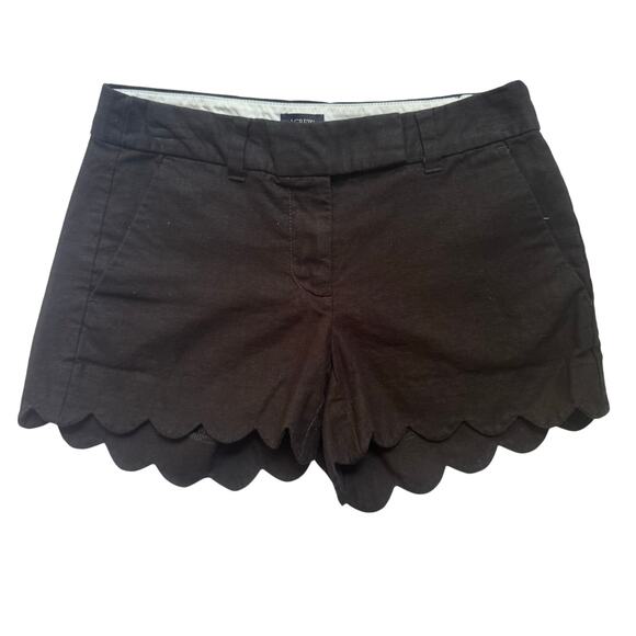 J.CREW Pants - J.Crew Women’s 00 Scalloped Hem Shorts Linen Cotton Black Preppy 3.5” Inseam EUC